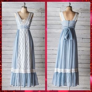 70's Gunne Sax by Jessica Blue Voile Maxi Dress Size US 4/6 (Vintage Size 11)